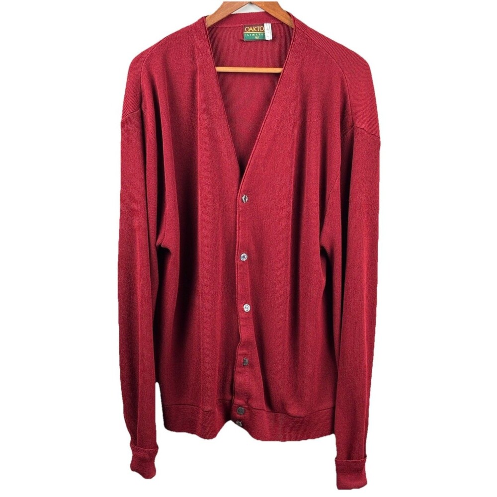 Vintage Oakton Limited XL Tall Red Mens Preppy Maroon Acrylic Cardigan